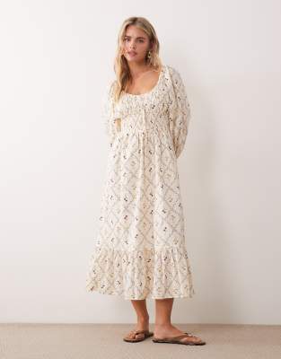 Miss Selfridge Petite milkmaid maxi dress in yellow floral print