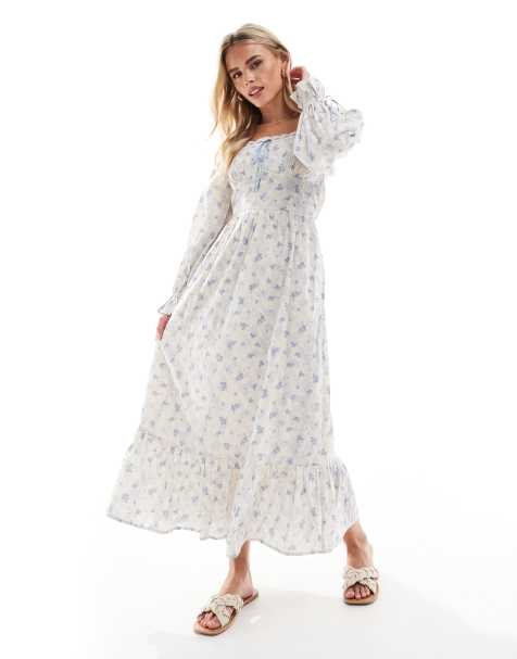Miss Selfridge Petite - Milkmaid-maxikjole med blå småblomstret print - view 1