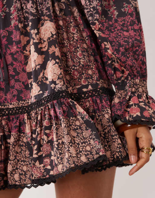 Miss Selfridge Petite milkmaid smock dress in floral patchwork, 2 of 4