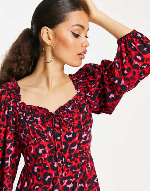 Red leopard cheap midi dress