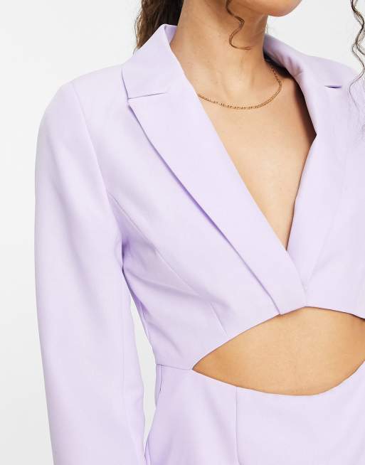 Miss Selfridge Petite - Mini blazer-playsuit met uitsnijdingen in lila , 4 van 4