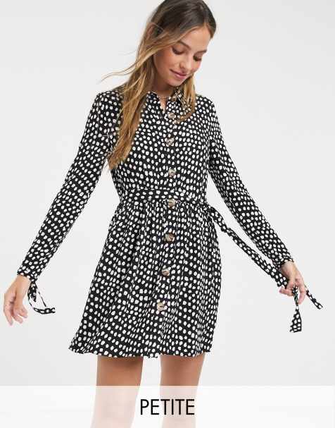 Miss Selfridge Petite – Mini-Hemdkleid in Schwarz gepunktet