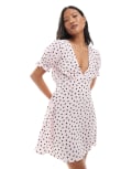 [Miss Selfridge Petite] Miss Selfridge Petite mini tea dress in spun in pink polka dot print 14 Pink Polka Dot