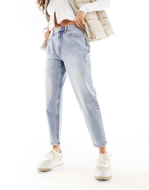 Miss Selfridge Petite mom high waist jean in light acid wash blue - view 1