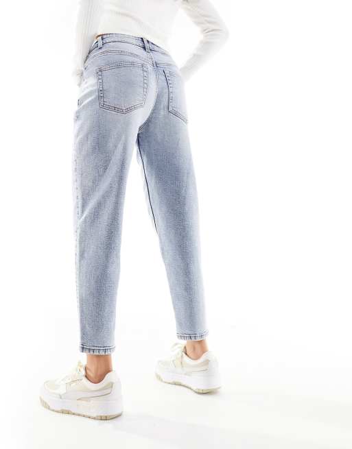Miss Selfridge Petite mom high waist jean in light acid wash blue