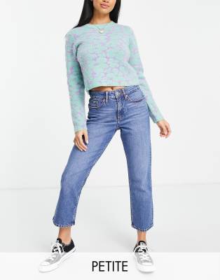 Miss Selfridge Petite Mom high waist slim leg jean in dark blue - ASOS Price Checker