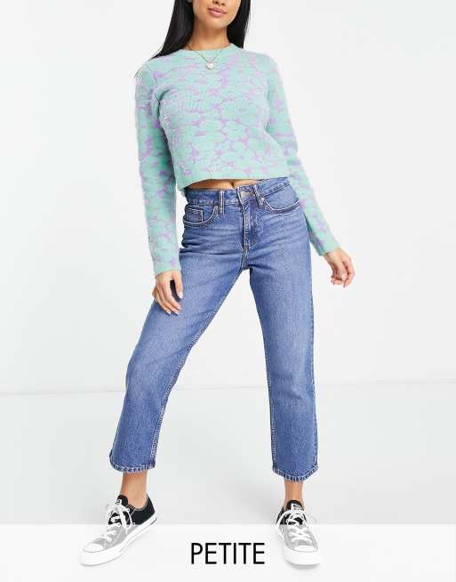 Miss Selfridge Petite mom high waist slim leg jeans in dark blue
