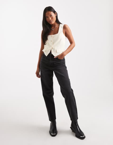 Miss Selfridge Petite mom jean in black wash - view 1