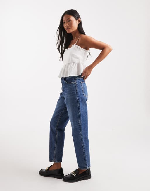 Miss Selfridge Petite - Mom jeans in blauw met wassing, 3 van 5