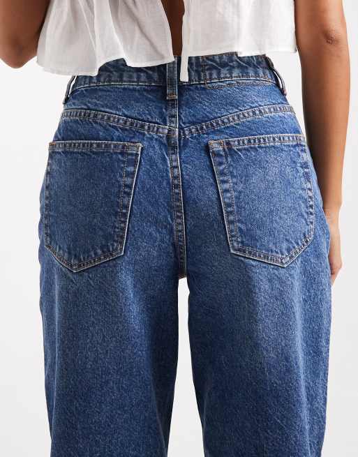 Miss Selfridge Petite - Mom jeans in blauw met wassing, 5 van 5