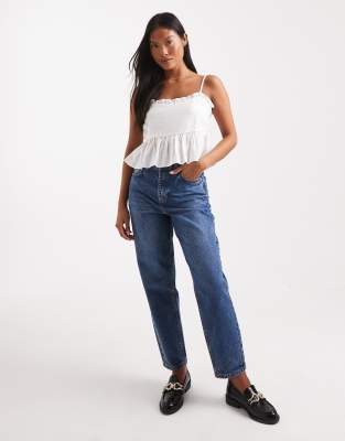 Miss Selfridge Petite Mom Jeans In Blue