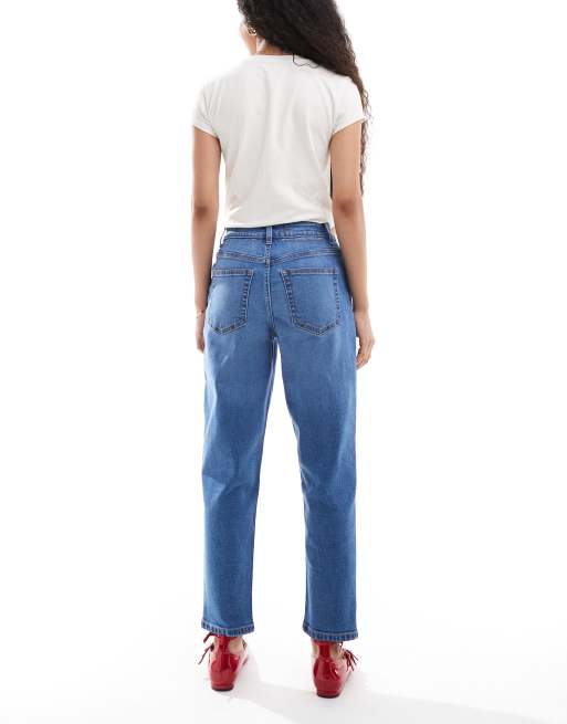 Miss Selfridge Petite - Mom jeans in middenblauw met wassing, 2 van 5