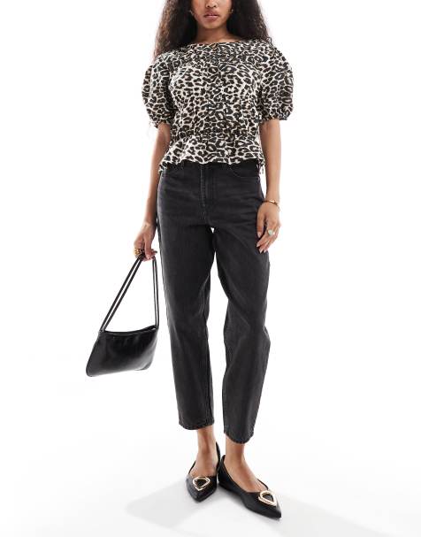 Miss Selfridge Petite – Mom-Jeans in schwarzer Waschung mit hohem Bund - view 1