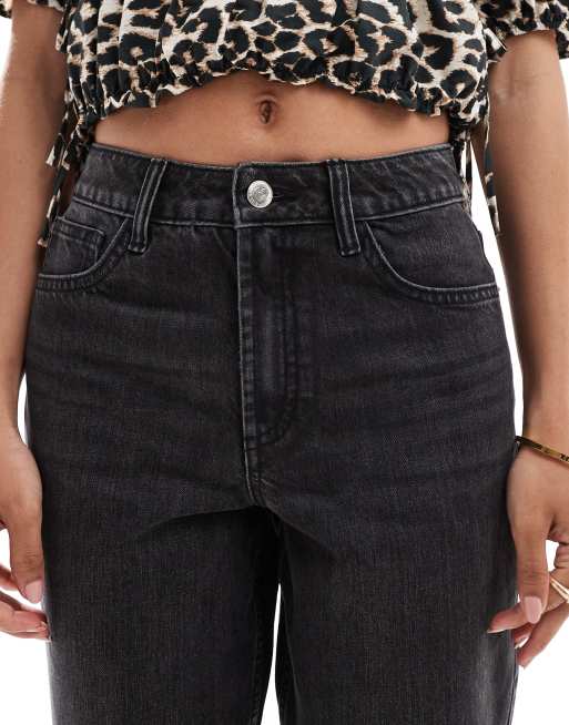 Miss Selfridge Petite – Mom-Jeans in schwarzer Waschung mit hohem Bund, 5 von 5
