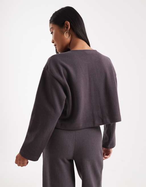 Miss Selfridge Petite – Mörkgrå, mjuk kofta, 3 av 4