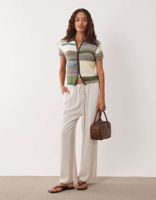 Miss Selfridge Petite - Naturfarvede pull on-bukser i hørlook, 3 af 5
