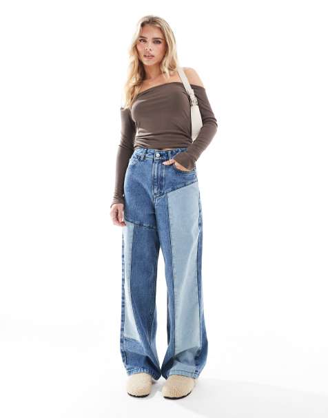 Miss Selfridge Petite – Niebieskie jeansy o obszernym kroju z naszywanymi elementami - view 1
