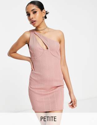 pink one shoulder bandage dress RUFFLED ONE SHOULDER BANDAGE DRESS-Pink S