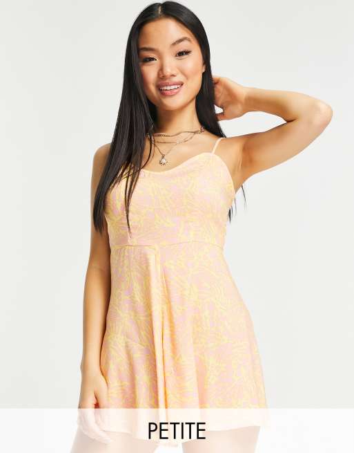 Miss Selfridge Petite - Orange playsuit med tynde stropper og zebraprint