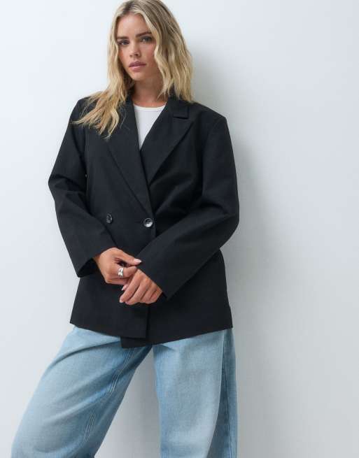 Miss Selfridge Petite oversized blazer in black, 2 of 5