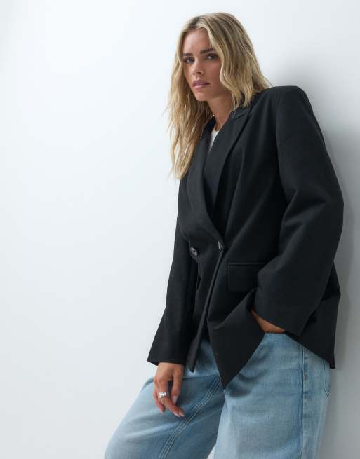 Miss Selfridge Petite oversized blazer in black, 4 of 5