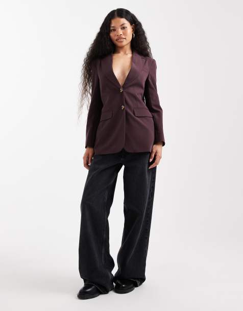 Miss Selfridge Petite oversized blazer in deep plum - view 1
