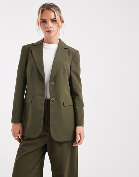Miss Selfridge Petite cinched blazer in olive