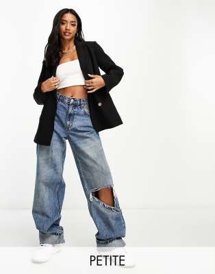 Miss Selfridge Miss Selfridge Petite oversized double breasted blazer in black - BLACK