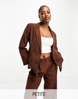 Miss Selfridge Petite Oversized Double Breasted Blazer In Brown