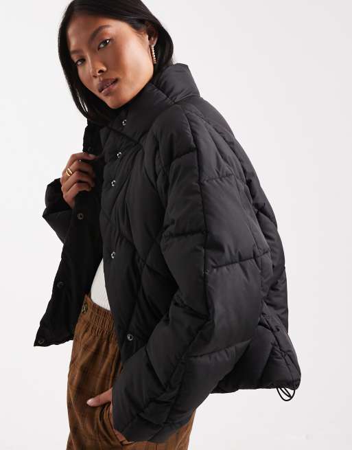 Miss Selfridge Petite oversized quilted funnel neck cropped puffer jacket in black