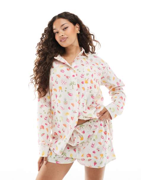 Miss Selfridge Petite oversized shirt in fruit print - view 1