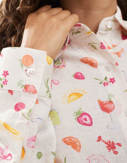 Miss Selfridge Petite oversized shirt in fruit print, 3 of 4