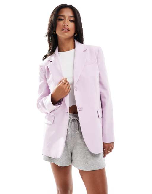 Miss Selfridge Petite oversized single breasted blazer in lilac | ASOS