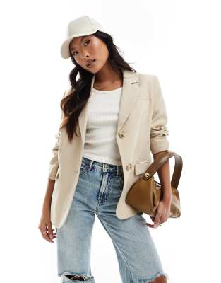 Miss Selfridge Petite Oversized Single Breasted Blazer In Stone-neutral