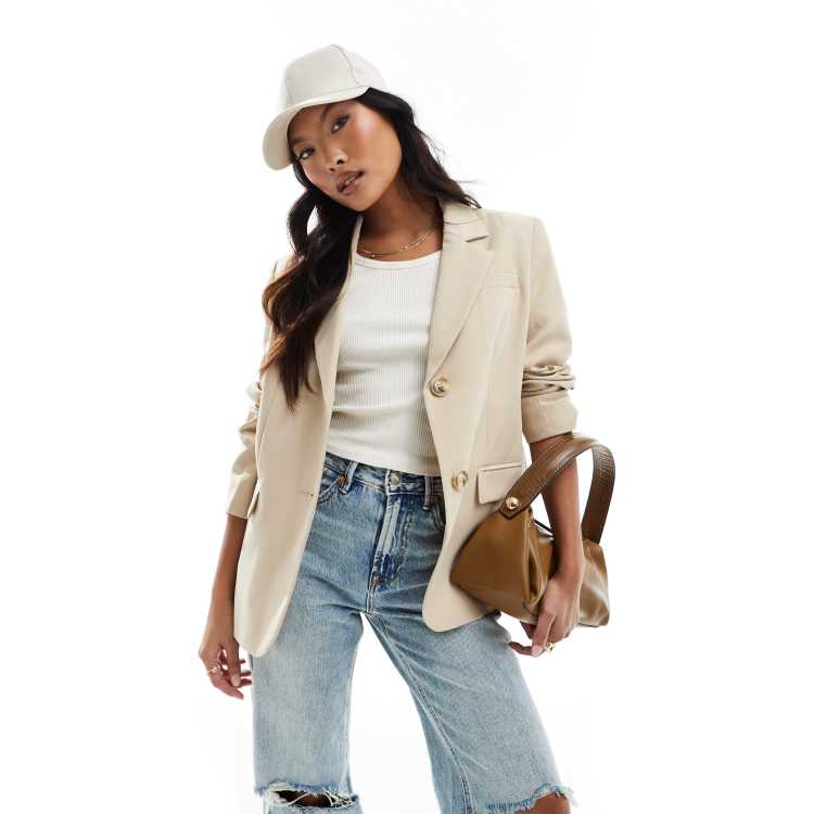 Miss Selfridge Petite oversized single breasted blazer in stone ASOS