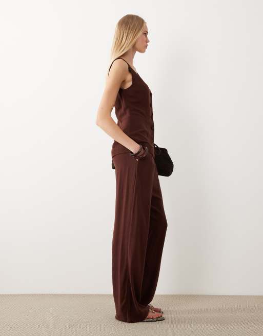 Miss Selfridge Petite - Pantalon à enfiler aspect lin - Chocolat, 2 de 5