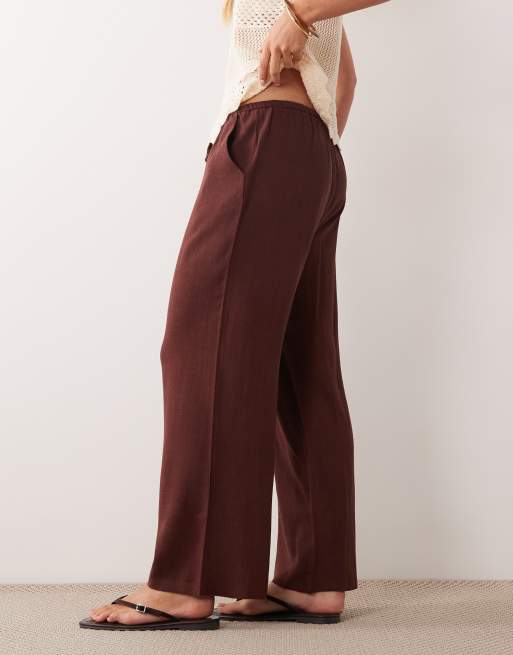 Miss Selfridge Petite - Pantalon à enfiler aspect lin - Chocolat, 2 de 5