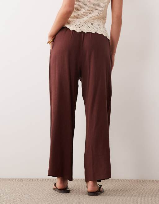 Miss Selfridge Petite - Pantalon à enfiler aspect lin - Chocolat, 4 de 5