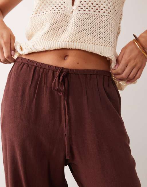 Miss Selfridge Petite - Pantalon à enfiler aspect lin - Chocolat, 5 de 5