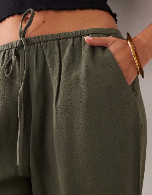 Miss Selfridge Petite - Pantalon à enfiler aspect lin - Olive, 3 de 5