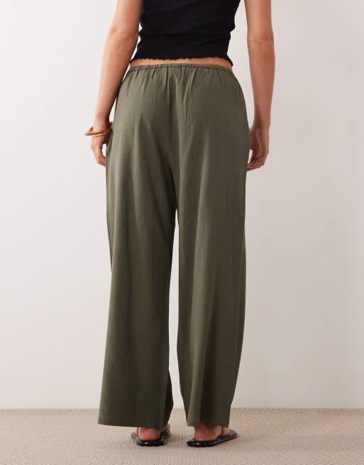 Miss Selfridge Petite - Pantalon à enfiler aspect lin - Olive, 4 de 5