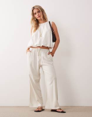 Pantalon à enfiler aspect lin - Taupe-Neutral 42