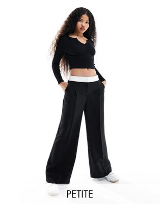 Miss Selfridge Petite fold over waistband trouser in black - ASOS Price Checker