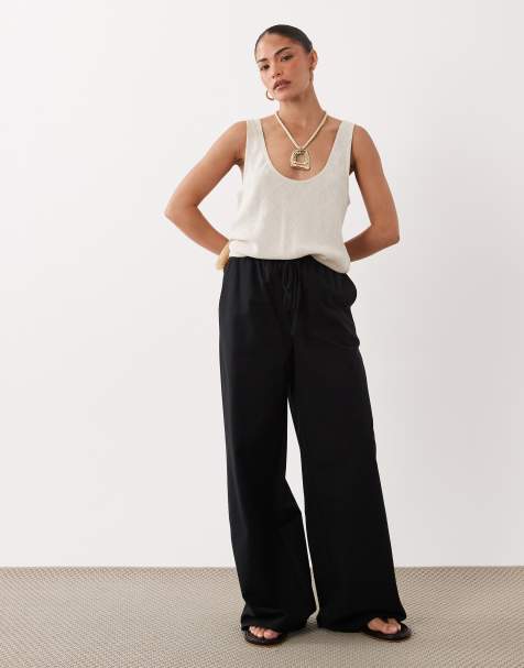 Miss Selfridge Petite - Pantalon ample en lin mélangé - Noir - view 1