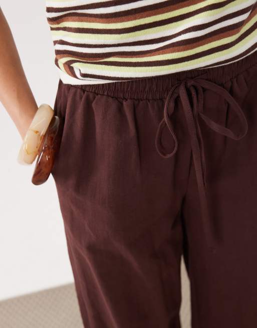 Miss Selfridge Petite - Pantalon large en lin mélangé - Chocolat, 5 de 5