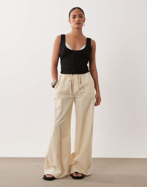 Miss Selfridge Petite pantalon large en mélange de lin ivoire - view 1
