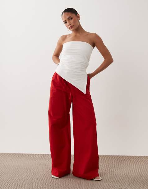 Miss Selfridge Petite pantaloni a gamba larga in misto lino rossi - view 1