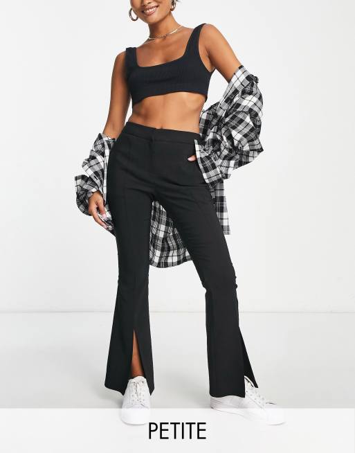 Miss Selfridge Petite - Pantaloni a zampa in bengalina nera con spacco sul fondo