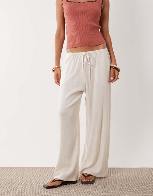 Miss Selfridge Petite - Pantaloni effetto lino avorio, 3 di 5