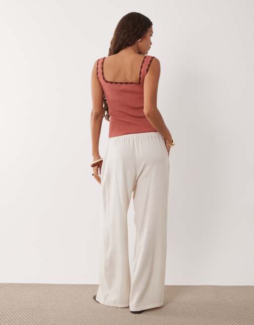 Miss Selfridge Petite - Pantaloni effetto lino avorio, 4 di 5